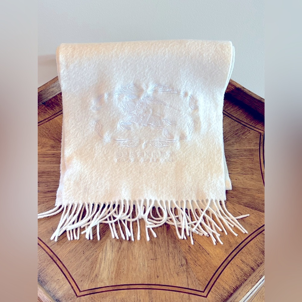 BURBERRY Ivory and Silver Embroidery Cashmere Scarf